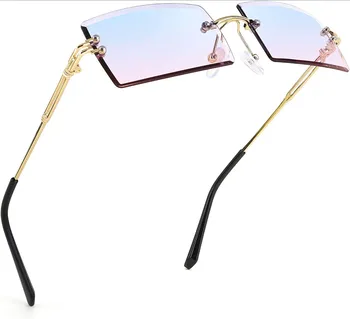 Ретро Слънчеви Очила Без Рамки Правоъгълник без рамки Очила Цвят Карамел на Жените и Мъжете UV400