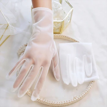 Сватбени Ръкавици Crystal Тюл Дълги На Къси Булката Сватбена Пътуване Снимка Рокля Ръкавици Лято Пълен Пръст